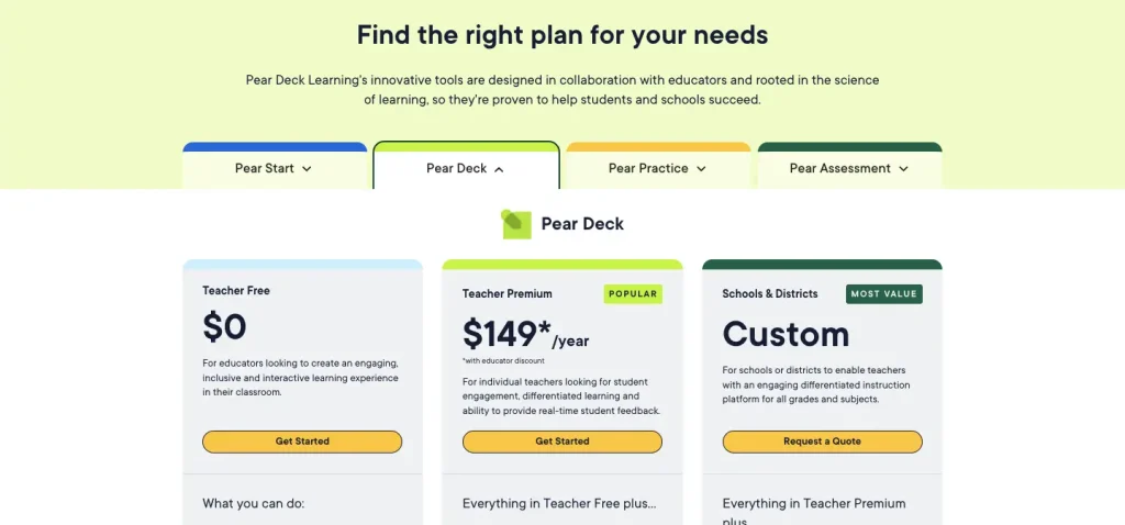 Pear deck Pricing